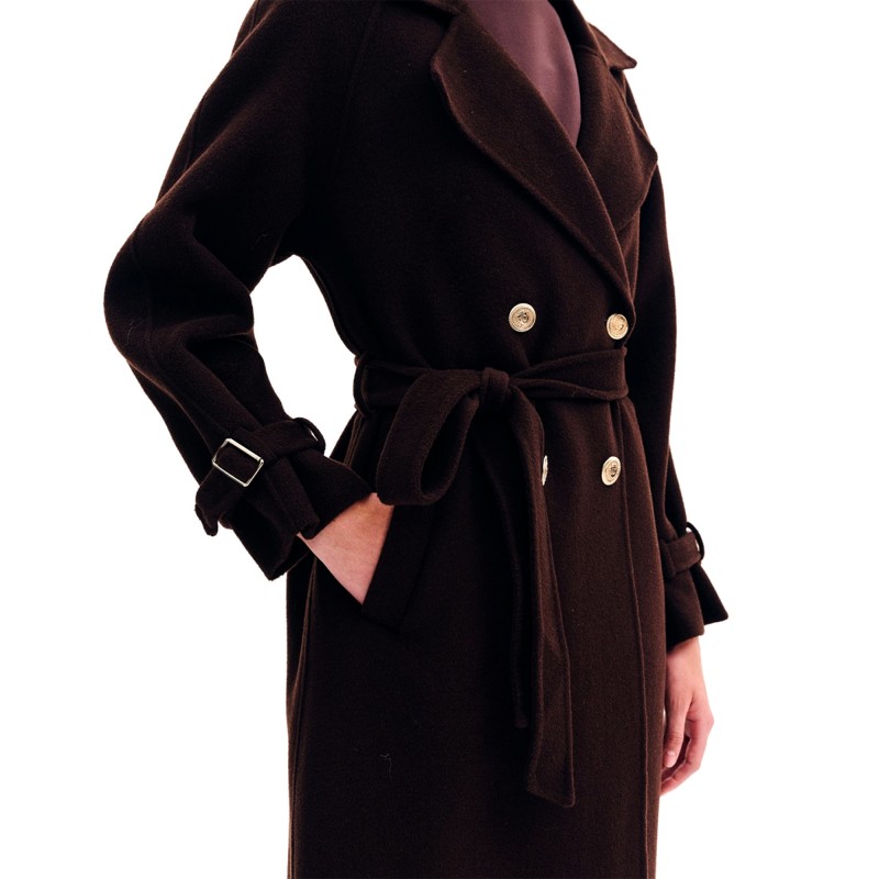 Forel Coat Maxi Double Breasted With Belt-Chocolat