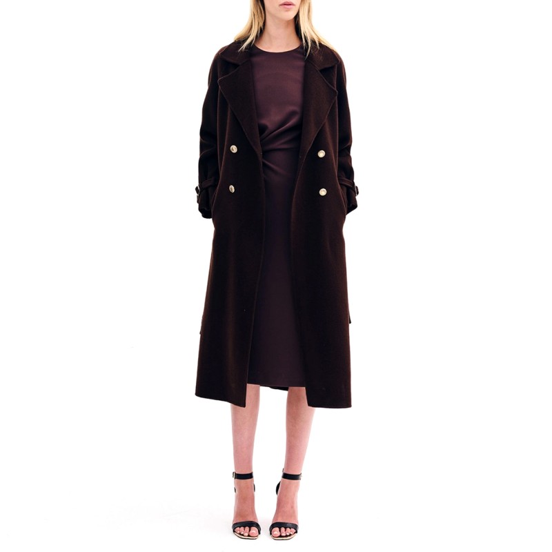 Forel Coat Maxi Double Breasted With Belt-Chocolat