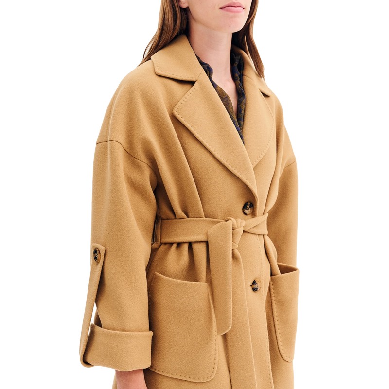 Forel Coat Short With Elastic Waist And Belt-Camel Forel Coat Short With Elastic Waist And Belt-Camel