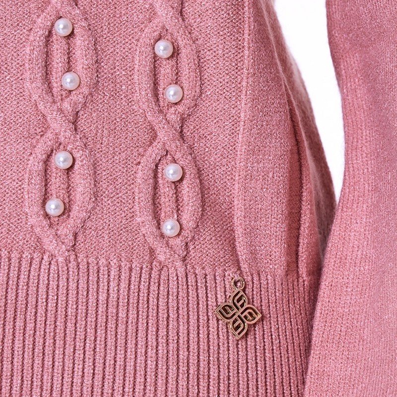 Forel Knit Sweater With Pearls-Rose