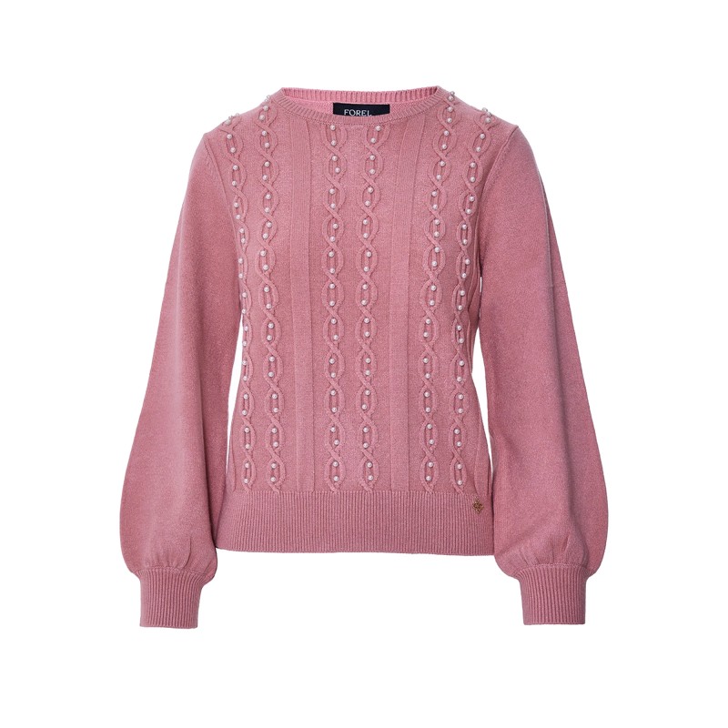 Forel Knit Sweater With Pearls-Rose