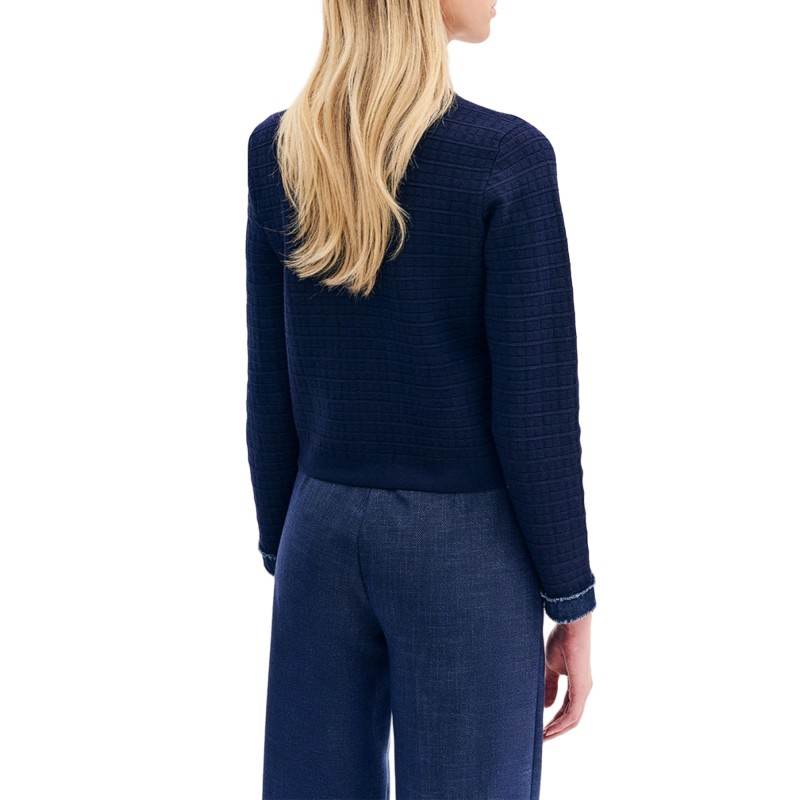 Forel Jacket Cardigan Knitted With Jeans Details-Blue