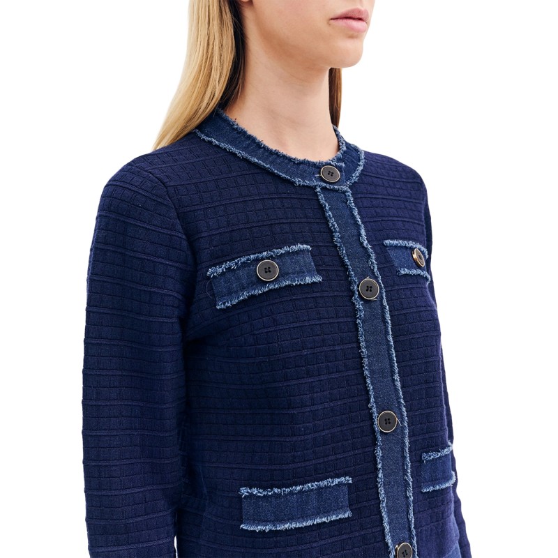 Forel Jacket Cardigan Knitted With Jeans Details-Blue