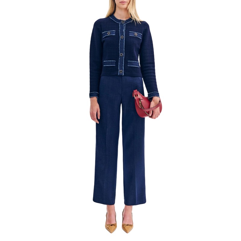 Forel Jacket Cardigan Knitted With Jeans Details-Blue