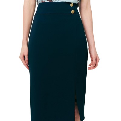 Forel Skirt With Gold Buttons-Blue