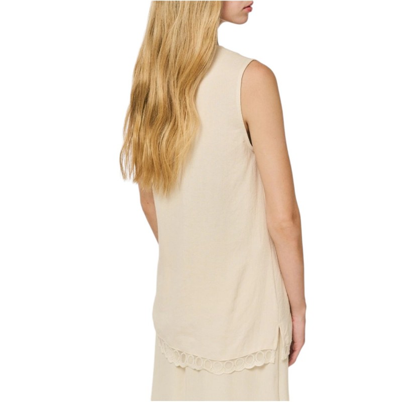 Forel Top Sleeveless Linen Texture And Lace-Vanilla Forel Top Sleeveless Linen Texture And Lace-Vanilla