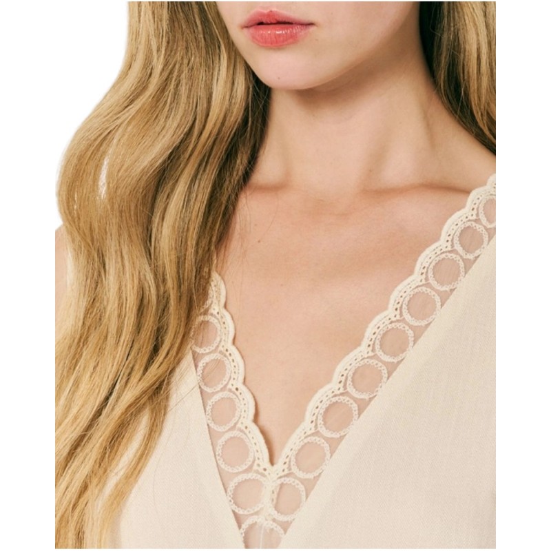 Forel Top Sleeveless Linen Texture And Lace-Vanilla Forel Top Sleeveless Linen Texture And Lace-Vanilla