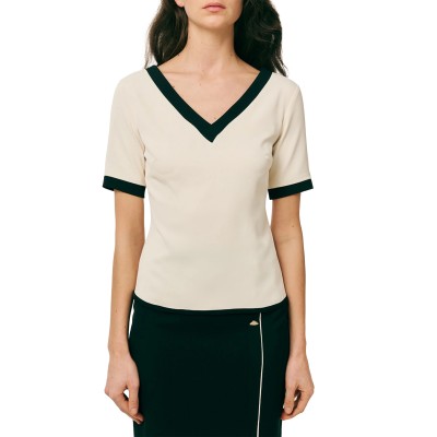 Forel Blouse V Neck-Ecru