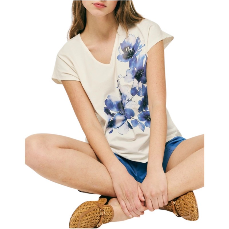 Forel Blouse V Neck Floral Printed-Ecru