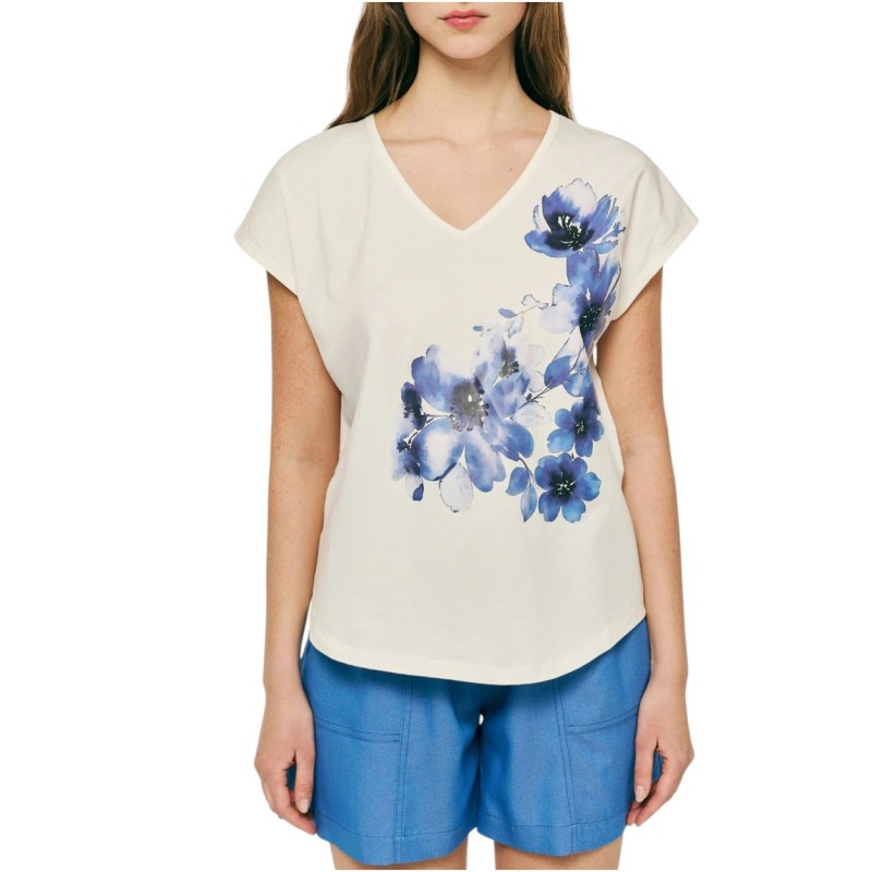 Forel Blouse V Neck Floral Printed-Ecru