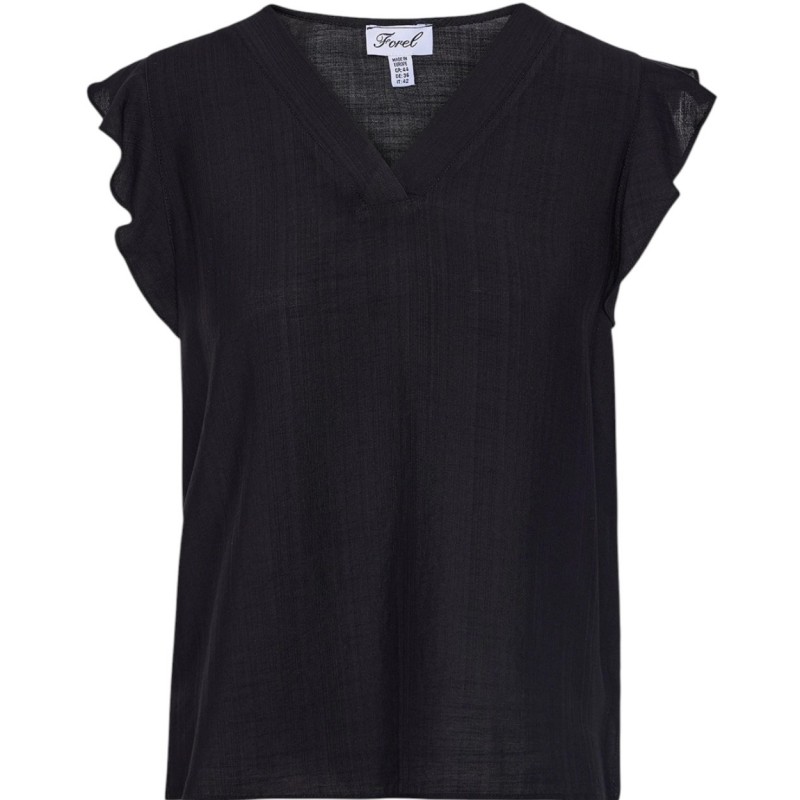 Forel Blouse V-Neck Ruffle Sleeve-Black