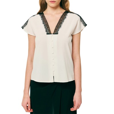 Forel Blouse Lace Trim With Button-Ecru