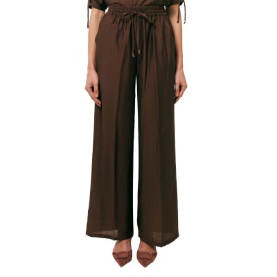 Forel Trousers Elastic Waist Relaxed Fit Linen Texture-Chocolat