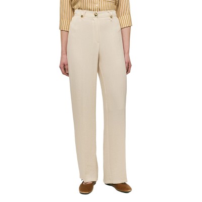 Forel Trousers Linen Texture Gold Buttons-Vanilla