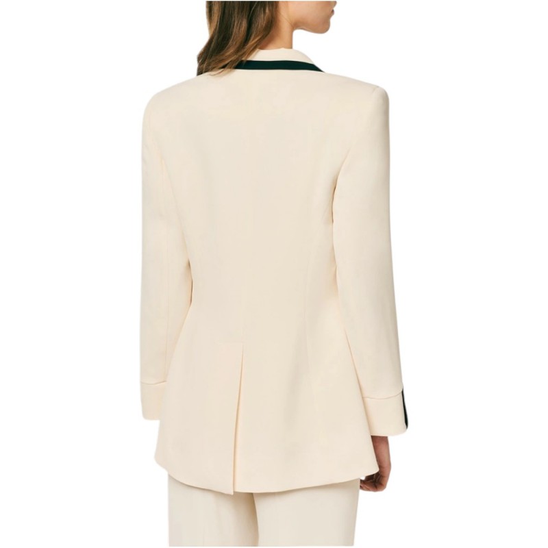 Forel Blazer Double Breasted With Black Trim-Ecru