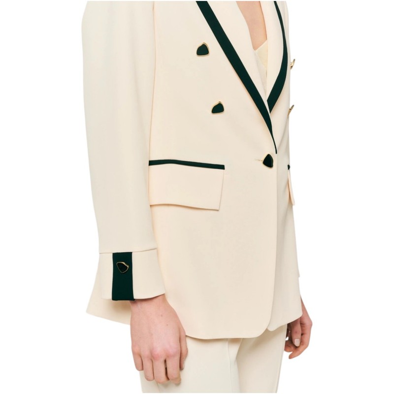 Forel Blazer Double Breasted With Black Trim-Ecru
