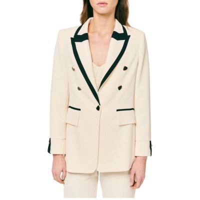 Forel Blazer Double Breasted With Black Trim-Ecru