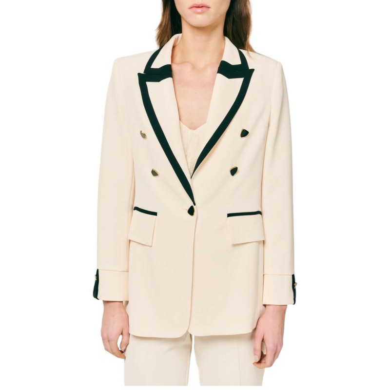 Forel Blazer Double Breasted With Black Trim-Ecru