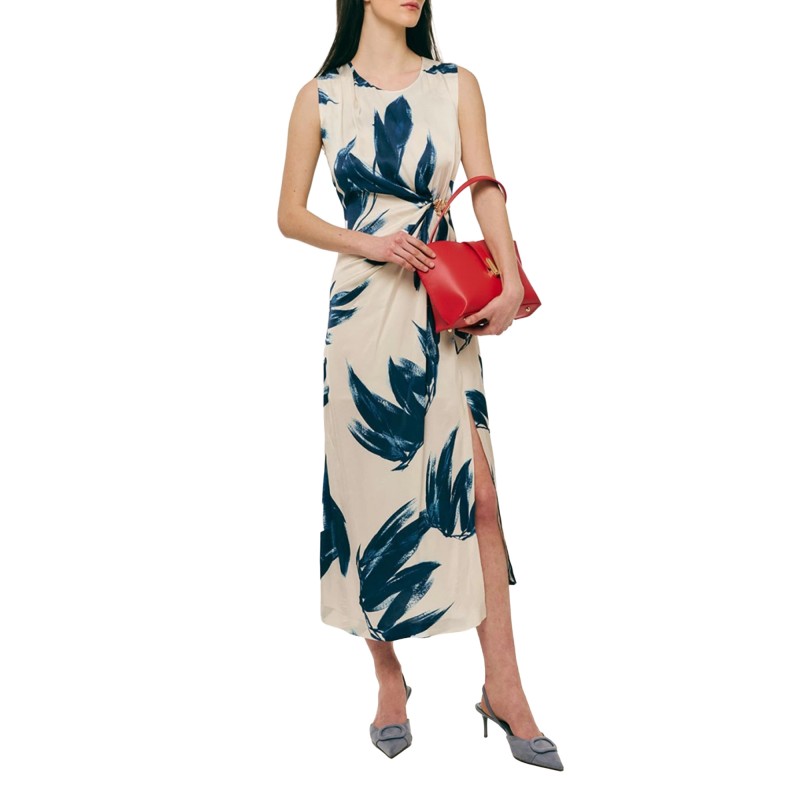 Forel Dress Midi Floral Sleeveless Golt Detail-Blue