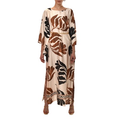 Forel Dress Kaftan Printed With Chain Belt-Colorfull