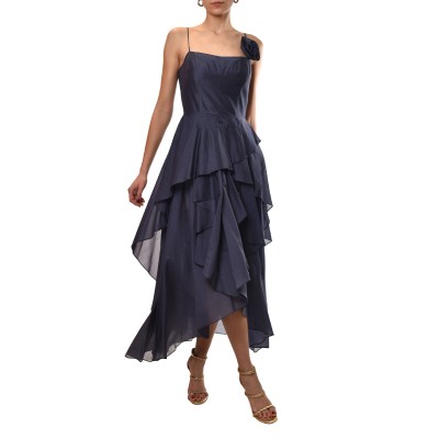 Forel Case Study Dress Ruffled Tiered With Floral Detail-Blue