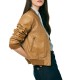 Forel Bomber Jacket Leather Effect Perforated Zip Up-Camel