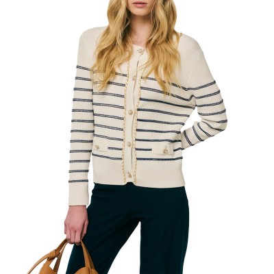 Forel Cardigan Knitted With Gold Chain-Ecru/Blue