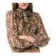 Forel Blouse Leopard Print With Bow Neckline-Camel
