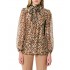 Forel Blouse Leopard Print With Bow Neckline-Camel