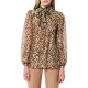 Forel Blouse Leopard Print With Bow Neckline-Camel