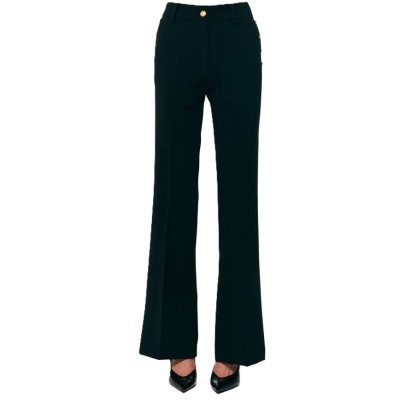 Forel Trousers With Gold Buttons Wide Leg-Black