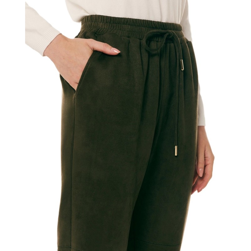 Forel Trousers Faux Suede With Elastic Waist-Olive Forel Trousers Faux Suede With Elastic Waist-Olive