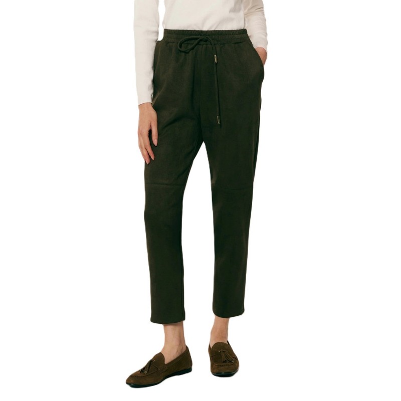 Forel Trousers Faux Suede With Elastic Waist-Olive Forel Trousers Faux Suede With Elastic Waist-Olive