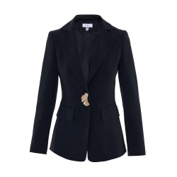 Forel Blazer Suit With Golden Decorative Button-Black
