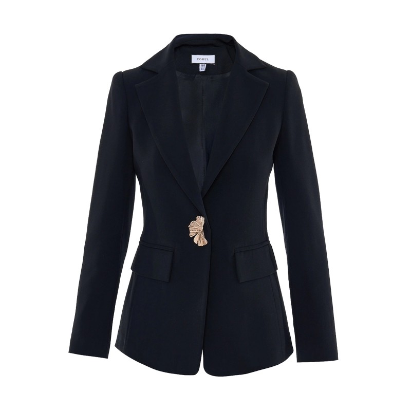 Forel Blazer Suit With Golden Decorative Button-Black Forel Blazer Suit With Golden Decorative Button-Black