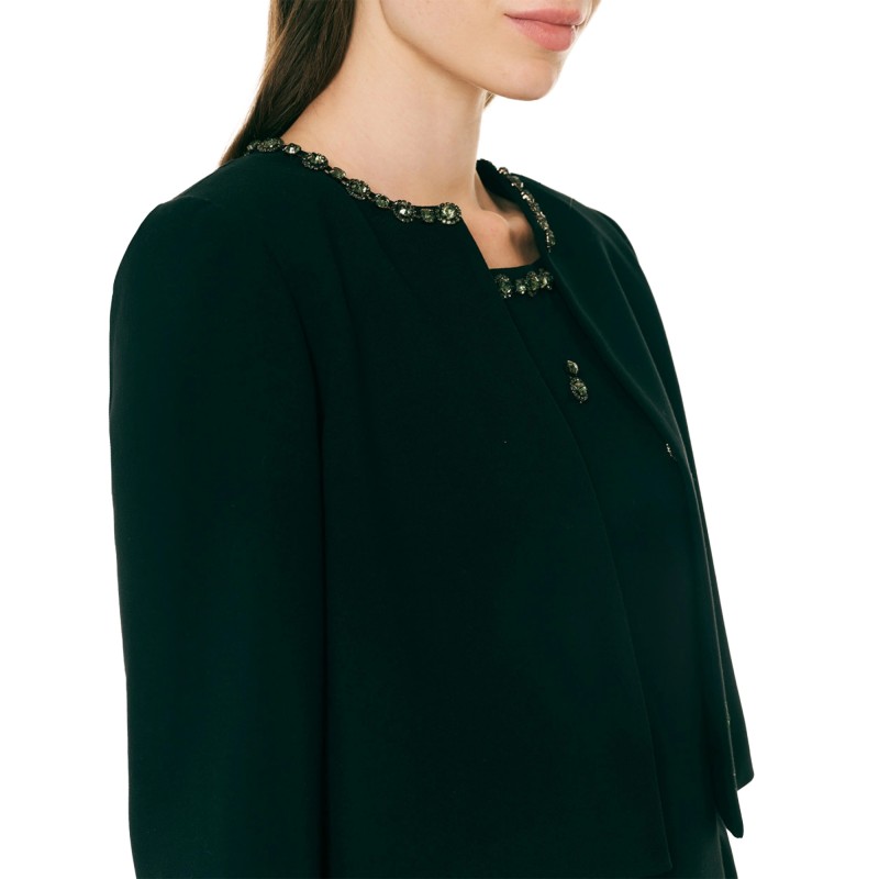 Forel Jacket Cropped With Crystal Neckline-Black Forel Jacket Cropped With Crystal Neckline-Black