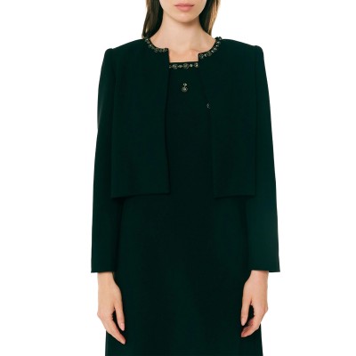 Forel Jacket Cropped With Crystal Neckline-Black