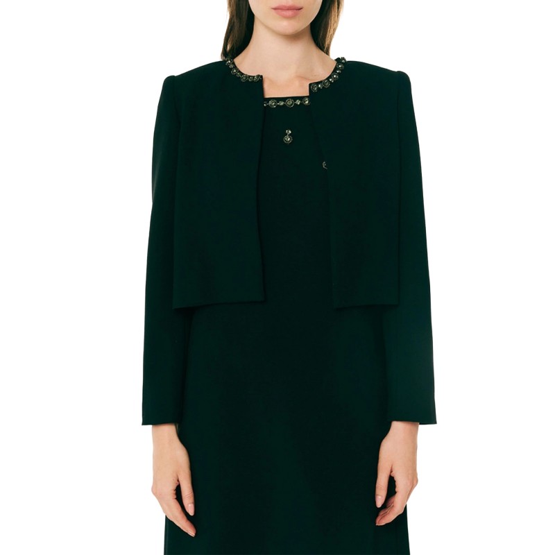 Forel Jacket Cropped With Crystal Neckline-Black Forel Jacket Cropped With Crystal Neckline-Black