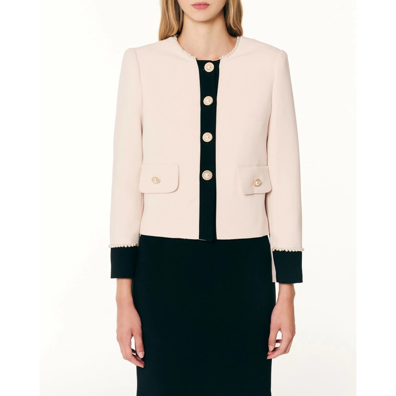 Forel Jacket Round Pearl Neckline Flap Pockets-Vanilla Forel Jacket Round Pearl Neckline Flap Pockets-Vanilla