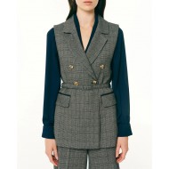 Forel Vest Double Breasted Long With Belt-Blue