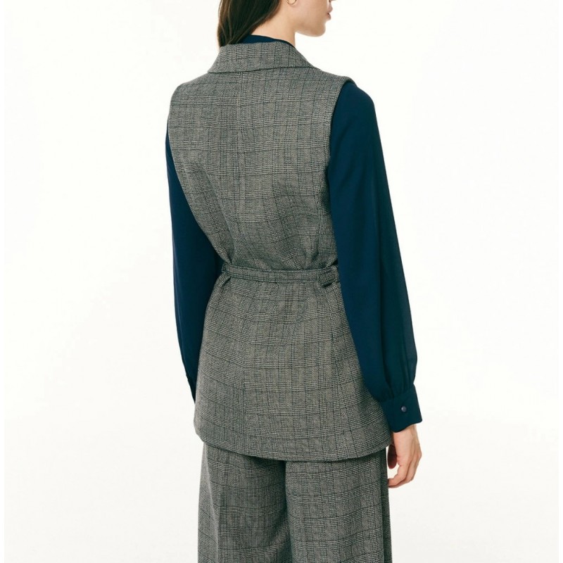 Forel Vest Double Breasted Long With Belt-Blue Forel Vest Double Breasted Long With Belt-Blue