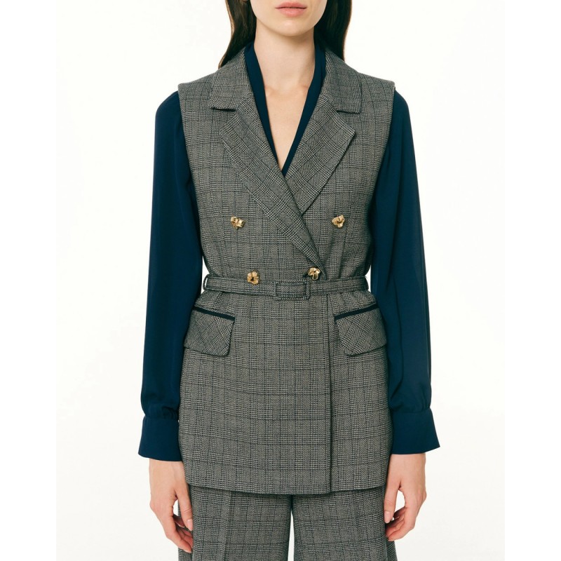 Forel Vest Double Breasted Long With Belt-Blue Forel Vest Double Breasted Long With Belt-Blue