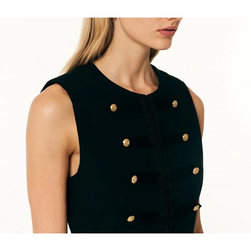 Forel Vest Military Style With Gold Buttons-Black Forel Vest Military Style With Gold Buttons-Black