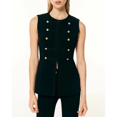 Forel Vest Military Style With Gold Buttons-Black