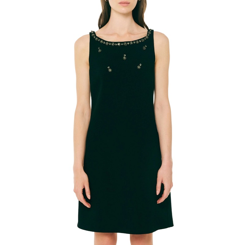 Forel Dress Sleeveless With Crystals-Black Forel Dress Sleeveless With Crystals-Black
