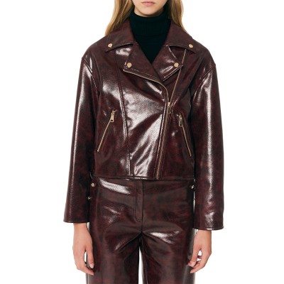 Forel Jacket Faux Leather Zipped Pockets-Bordeaux