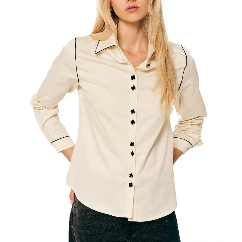Forel Case Study Shirt With Black Flower Buttons-Vanilla Forel Case Study Shirt With Black Flower Buttons-Vanilla