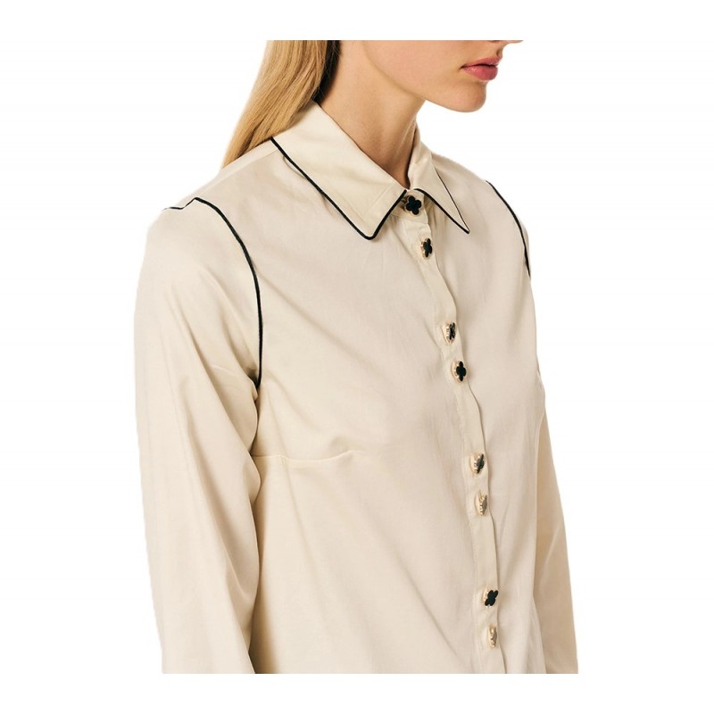 Forel Case Study Shirt With Black Flower Buttons-Vanilla Forel Case Study Shirt With Black Flower Buttons-Vanilla