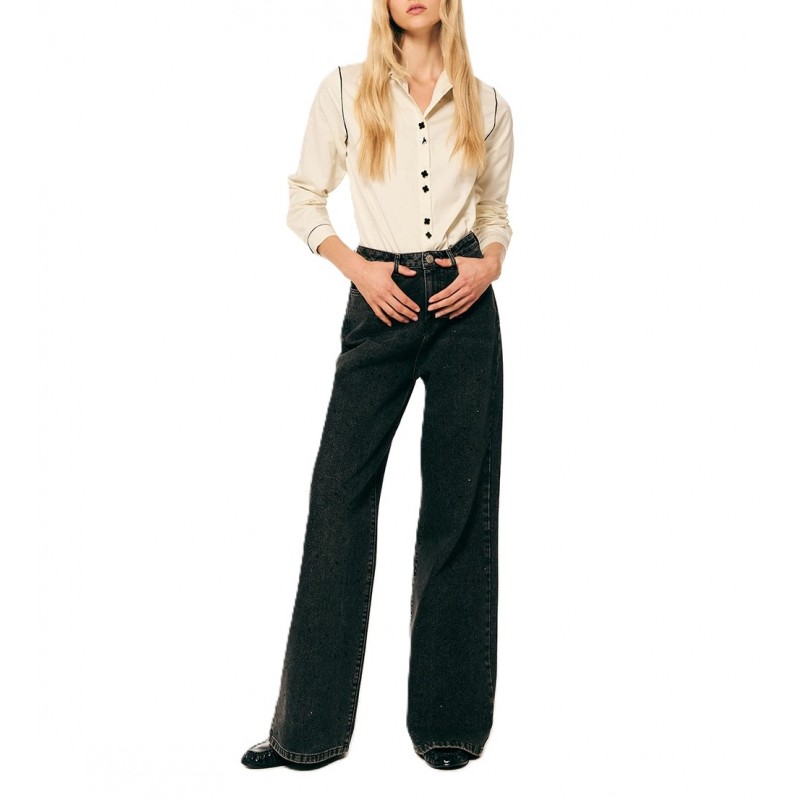 Forel Case Study Shirt With Black Flower Buttons-Vanilla Forel Case Study Shirt With Black Flower Buttons-Vanilla