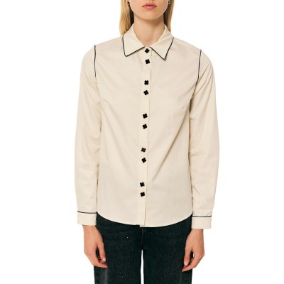 Forel Case Study Shirt With Black Flower Buttons-Vanilla Forel Case Study Shirt With Black Flower Buttons-Vanilla